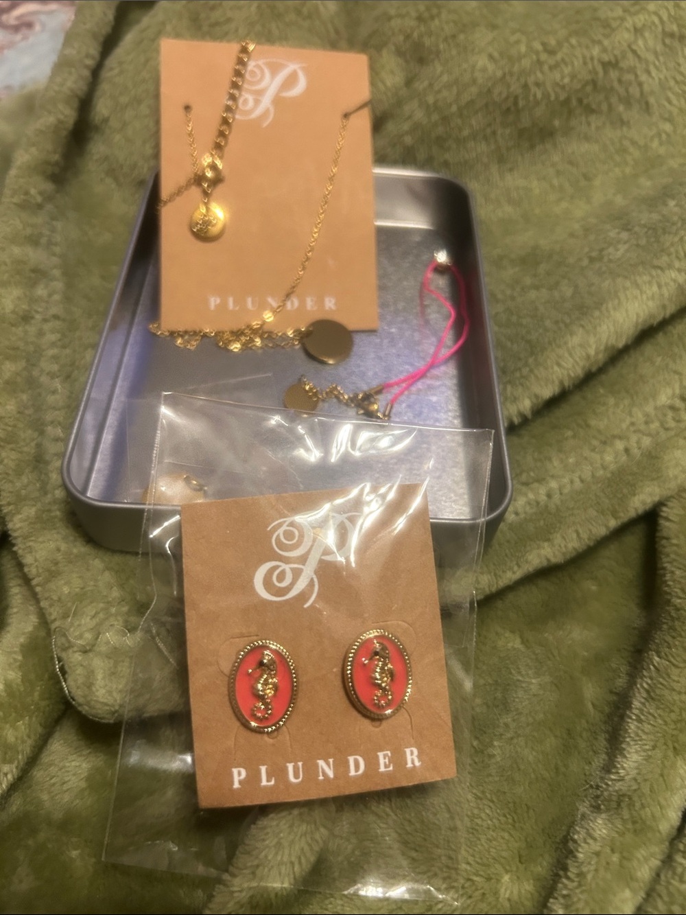 Plunder Gold Sequin Seahorse Earrings with Coral Pink Enamel